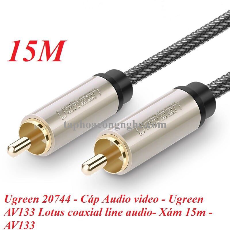 Ugreen 20744 15M màu Xám Cáp âm thanh bông sen Coaxial cao cấp AV133 30020744